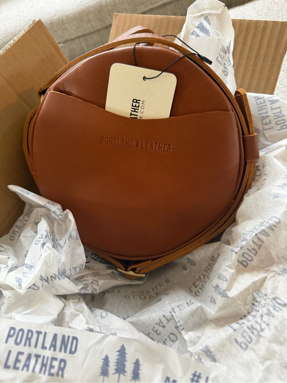 Portland Leather Honey Brown/Tan Round Leather Circle Crossbody Bag